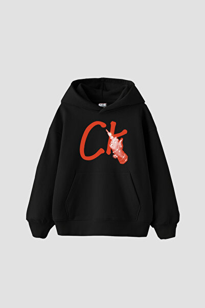 Sekizbiraltı Ck. Printed Oversized Unisex Black Hoodie
