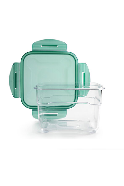 iBiLi recipient alimentar etanș, plastic, pătrat, transparent/verde