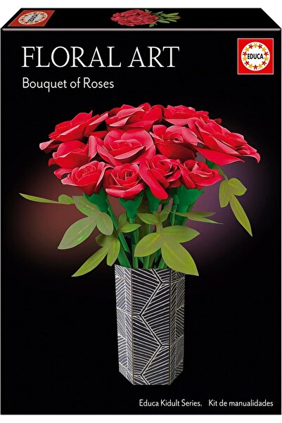 EDUCA Rose Bouquet Flower Art Craft Kit — Make 12 Red Paper Roses (No Glue or Scissors)