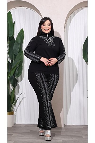 Kokostrendi مجموعة ثنائية من باليزو ذات الذراع الطويلة مع أحجار الكريستال - أسود