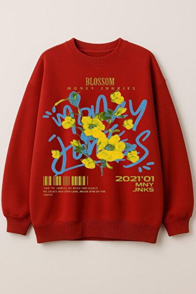 MAYDAY CULTURE Hanorac supradimensionat roșu unisex, imprimat DTF, pentru fem...