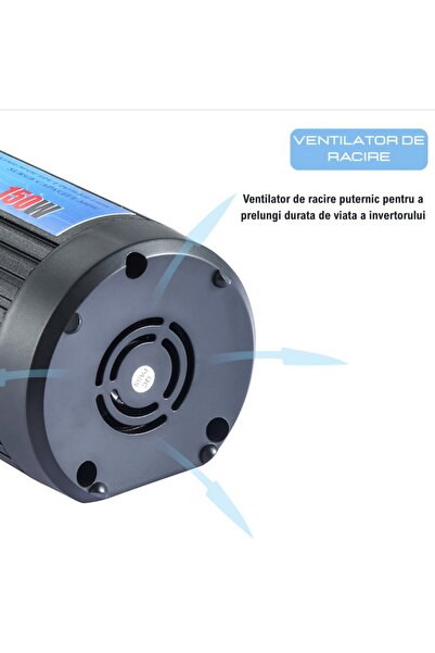VEXOMAT Invertor auto 12V/220V, eficienta 90%, afisaj LED, ventilator racire, protectie suprasarcina