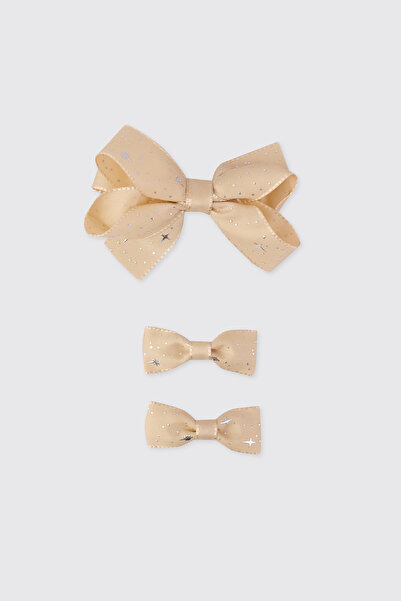 Panço Kız Bebek Figürlü Ekru Lastik Toka Seti