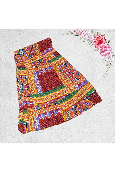 AhsenGiyim Kadın Anne Karışık Desenli Uzun Çingene Etek