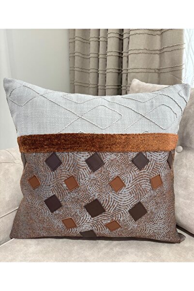 YOUC Design غطاء وسادة مصمم 52 × 48 إصدار محدود من الجلد البني المربع كبير الحجم