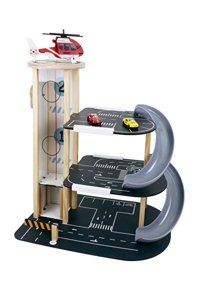 ozbience 3 Katlı Ahşap Çocuk Oyun Garajı, Asansörlü ve Kaydıraklı Eğlence Alanı