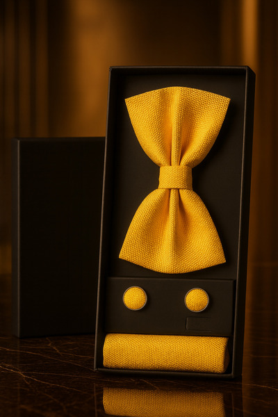 AndraRose Styles Men's Set Bow Tie + Buttons + Handkerchief – Golden Statement