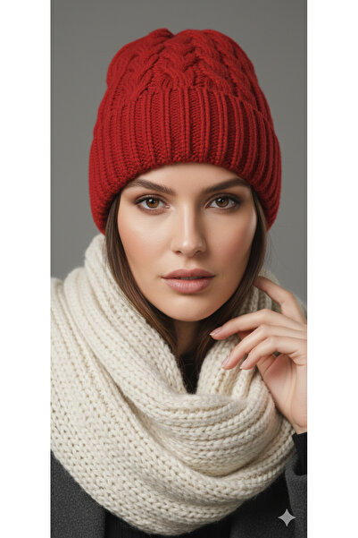 SİSTEM PELUŞ Women's Luxurious Wool Knitted Detailed Patterned Stylish Winter Beanie