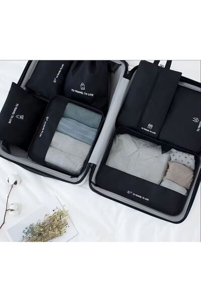 Huse Trolere Set 7 huse organizare bagaj, accesorii troler, Negru