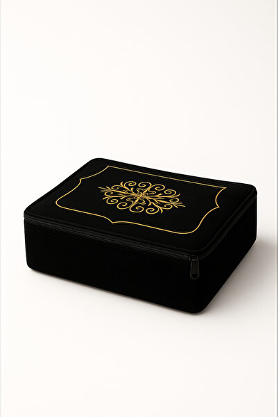 Teksev Laura Kadife Gold Nakışlı Hurç Orta Boy (40x40x20 cm) Çeyizlik Nişan Düğün Gelin Bohçası