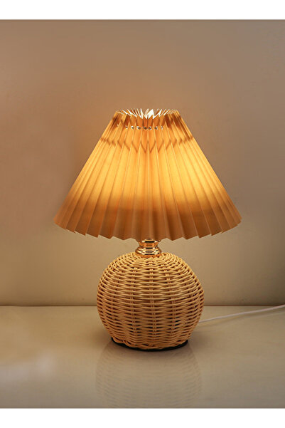 Al Aoyama مصباح طاولة بمنفذ USB بنمط ياباني، مصنوع من الخيزران، مصباح ليلي مزخرف.