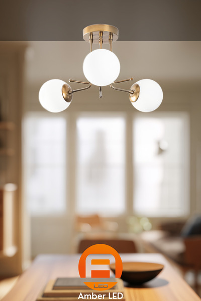 AmberLED Şık Metal Gövdeli 3'lü Plafönyer Salon ve Yatak Odası İçin E27 Uyumlu