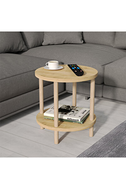 Mobico Orbi Yan Sehpa, Yuvarlak Ahşap Ayaklı Yan Sehpa, Kahve Sehpası