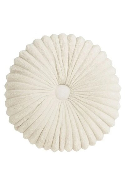 AB HOMES Pernă decorativă din catifea ecru cu nasture, rotundă Ø35 cm, pentru canapea