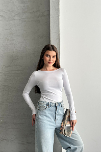 macharel jeans Women's Wide Collar Long Sleeve Stretch Fabric Blouse