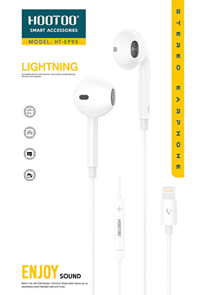 HooToo سماعات رأس سلكية متوافقة مع أجهزة آيفون Lightning (ميكروفون مدمج وأزرا...