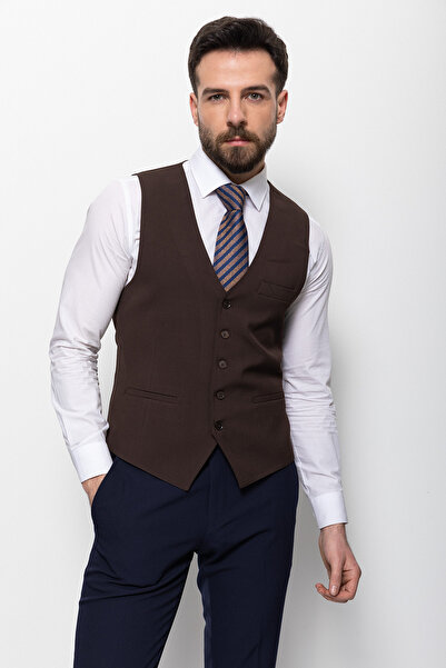 Mcr Plain Slim Fit Classic Men's Vest Brown - 40952.25K