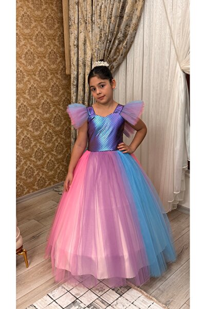 tuha kids design فستان سهرة طويل من التول على طراز حورية البحر