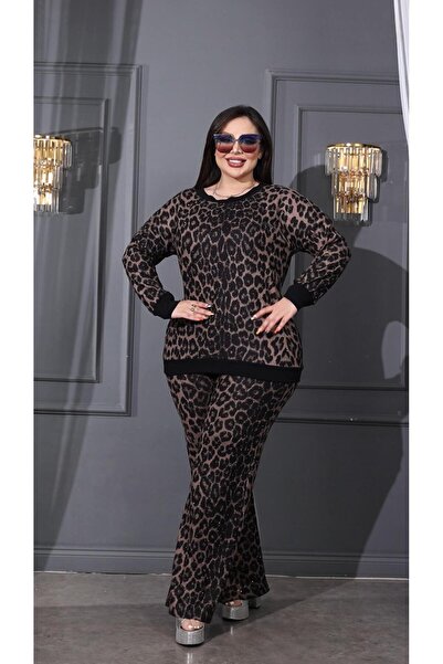 Kokostrendi طقم بولار ليوبارد المزدوج - بني