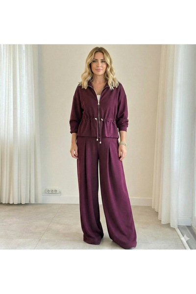 Mazelf Baby&Kids Wear طقم بدلة رياضية من المودال بتفاصيل سحاب وحزام خصر مطاطي