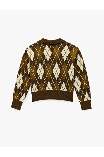 Koton Polo Collar Diamond Patterned Knitwear Sweater