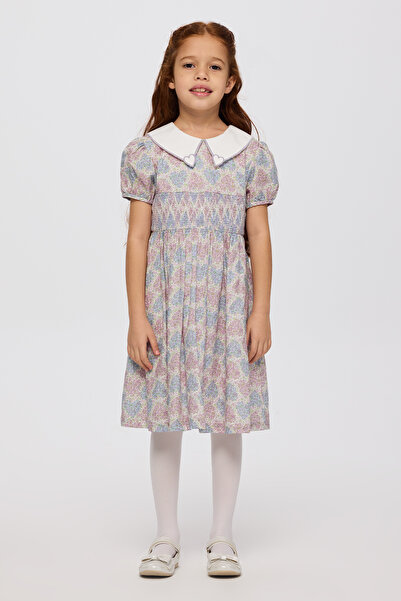 Panço Liberty Kumaş Çiçek Desenli Kız Çocuk Elbise