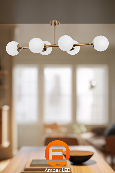 AmberLED Şık Cam Detaylı 6'lı Plafönyer Oturma Odası Aydınlatması E14 Uyumlu