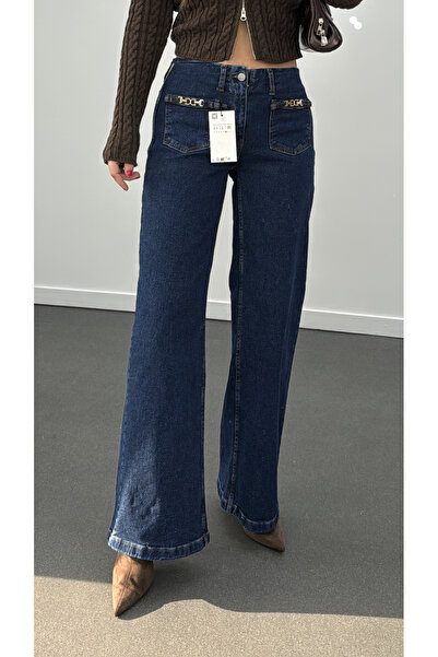 Narferita Dubai Likralı Zincir Cep Detaylı Flare Jeans