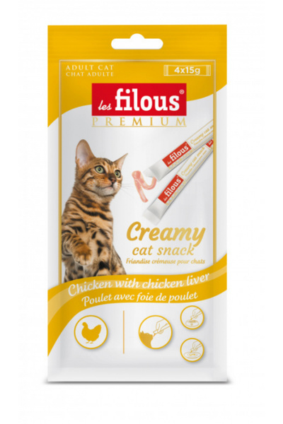 Les Filous Recompense cremoase pentru pisici, pui și ficat de pui, 4 x 15 g (...
