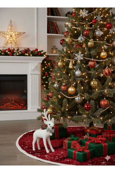 DODOMAR 23 cm – Figurină decorativă de Crăciun cu cerb din catifea albă pentr...