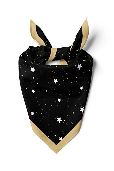 Vissona B41 Kadın Yıldız Desenli Bandana 50x50 Siyah DG0341-22 Snz