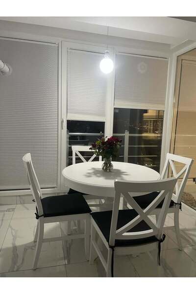 Meser Mobilya EZİNE AÇILIR YUVARLAK BABA AYAK BEYAZ MUTFAK MASASI / TOSKANO A...