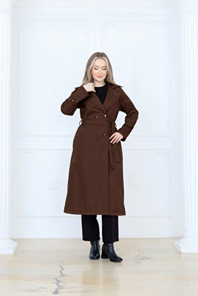 QUBERZ Long Belted 4 Button Women's Trench Coat | Waterproof Tok Fabric – Black / Beige
