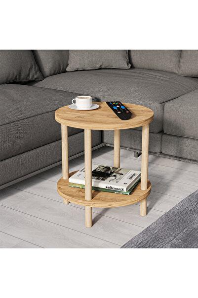 Mobico Orbi Yan Sehpa, Yuvarlak Ahşap Ayaklı Yan Sehpa, Kahve Sehpası