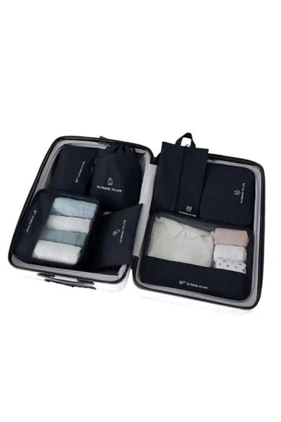 Huse Trolere Set 7 huse organizare bagaj, accesorii troler, Negru