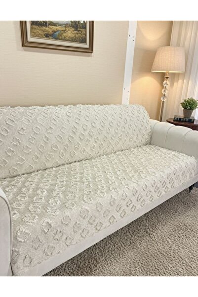 NRZ NEREZ TEKSTİL Şönil Bohem Kutu Desen Kaymaz Koltuk Örtüsü 180x220 cm | 3 Kişilik Kanepe, Çekyat Örtüsü