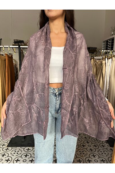 İpek Mor Desenli Şal & Omuz Şalı