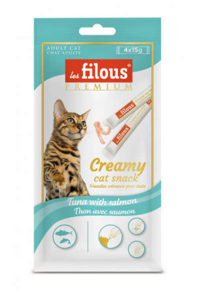 Les Filous recompense cremoase pentru pisici, Ton și Somon, 4 x 15 g (6 bucăți)