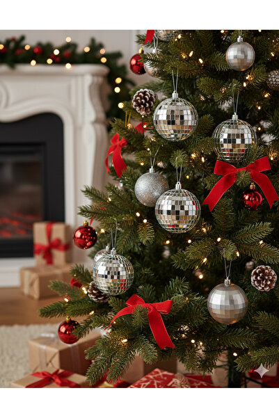 DODOMAR 8 سم - كرة عيد الميلاد الفضية اللامعة غير اللامعة، كرة ديسكو، 6 قطع، ...