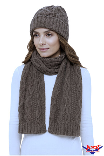 AXE SPORTSWEAR Winter Soft Textured Wool Hair Knit Thick Knitwear Scarf and B...