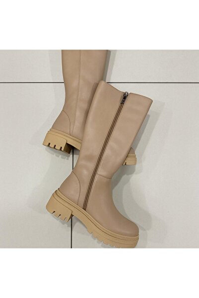Aysun Ayakkabı Skin-Colored Thick-Soled Zippered Women's Boots