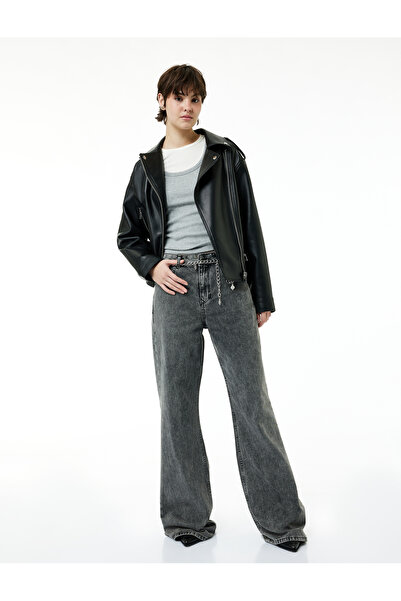 Koton Pantaloni de blugi evazat cu talie normală, cu detaliu de curea cu lanț - Blugi evazați