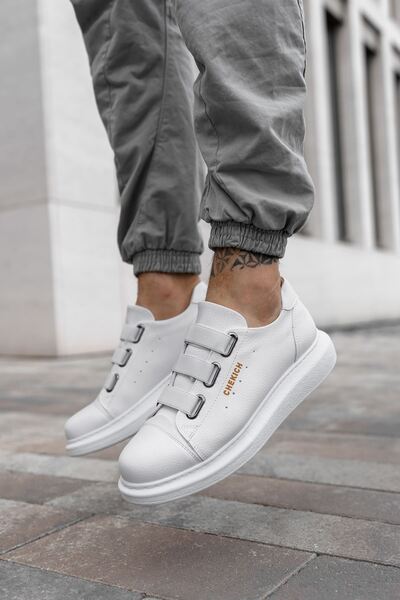 Lucy Shoes حذاء رياضي YG253 للرجال غير رسمي مرن من الجلد CBT - أبيض