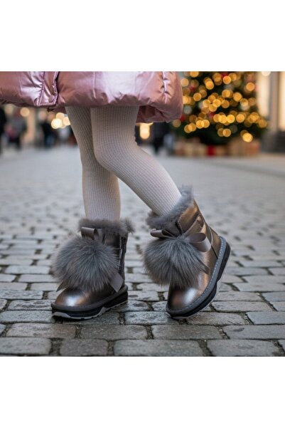OEM Cizme îmblănite pentru copii, cu accesoriu ciucure decorativ, călduroase ...