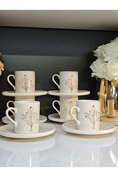 Shn Hayat Ağacı Desenli 6 Kişilik Kahve Fincan Takımı