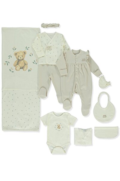 Bebetto Organic Waffle Single Bed Sheet Set 10 Pieces (Organic Cute Bear) Beige