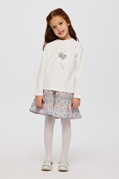 Panço Liberty Kumaş Nakış Detaylı Kız Çocuk Tişört
