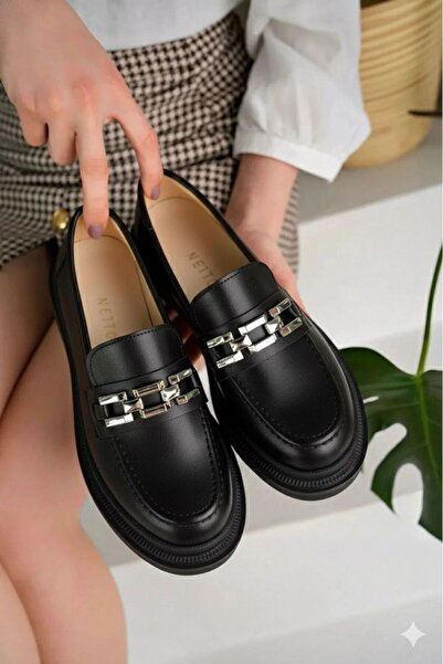 simethrift Daily Women's Loafer Classic Thick Soled Straw Buckle Oval Toe Shoe