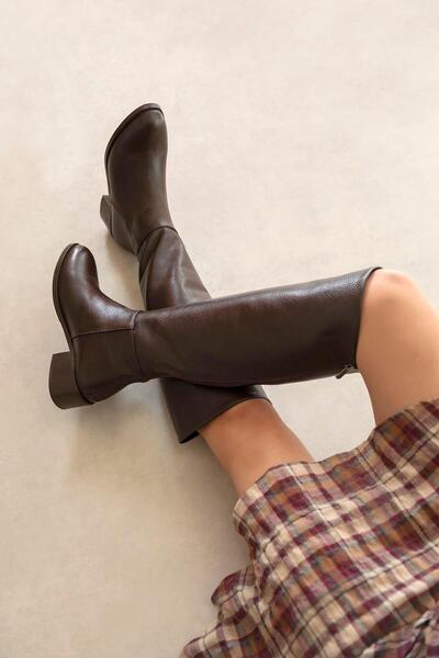 STRASWANS Carla Women's Zipper Detail Genuine Leather Boots Brown