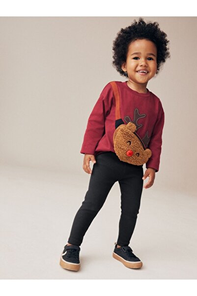 Next Baby Cotton Red/Black Deer Christmas Waist Bag Bottom Top Set